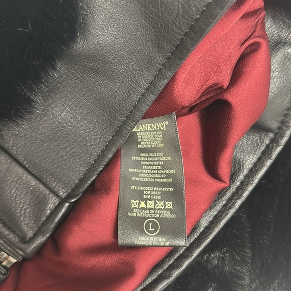 Blanknyc Black Noise Faux Fur Bomber Jacket Furry Moto Coat Vegan Size Large - Picture 10 of 11